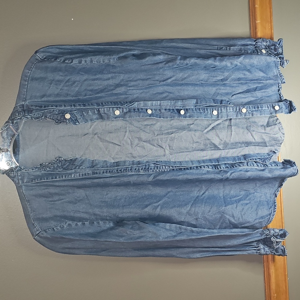 Ann Taylor Indigo Denim Blouse with Bow Tie - Picture 4 of 4